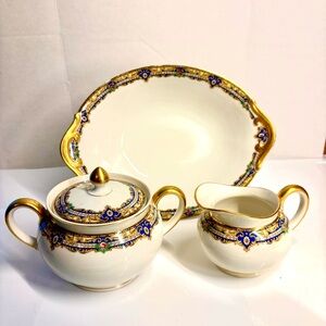 Antique Gorgeous HAVILAND LIMOGES France White W/ Cobalt Blue and Gold Dish Set